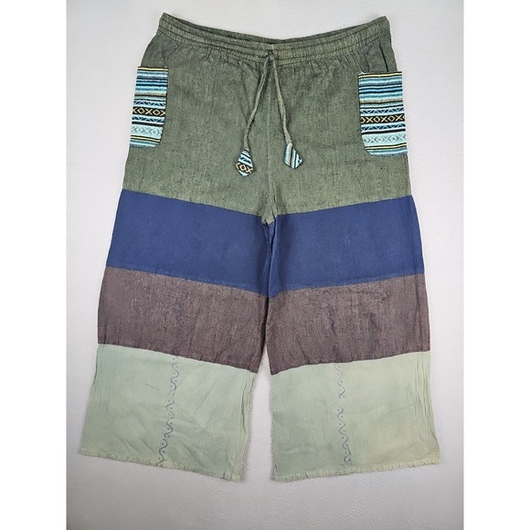Pants - Nepal Cotton Wide Leg Crop Pants Women's Size Medium 33x22 Drawstring BOHO